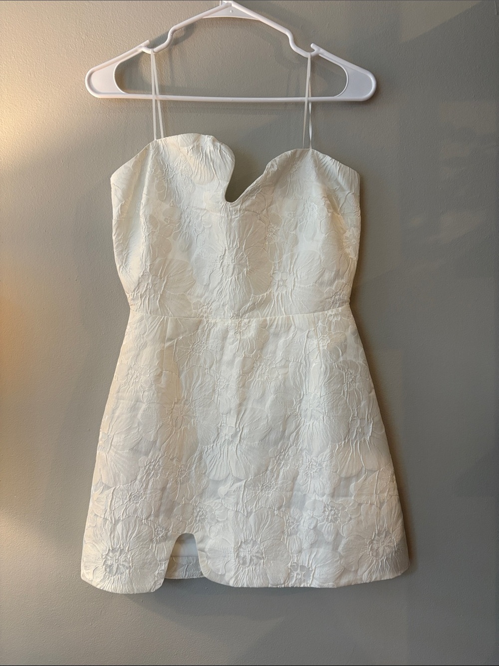 Strapless White Textured Floral Mini Dress